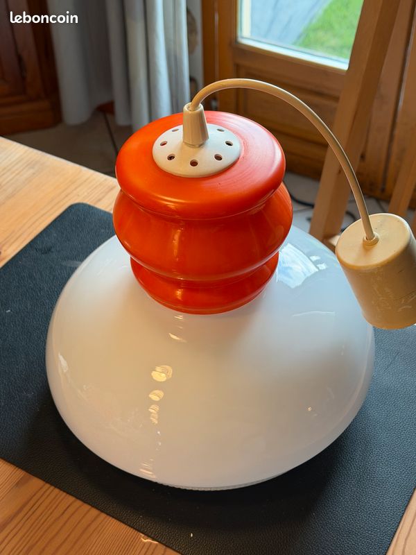 Lustre en opaline blanc et orange vintage (image 15)