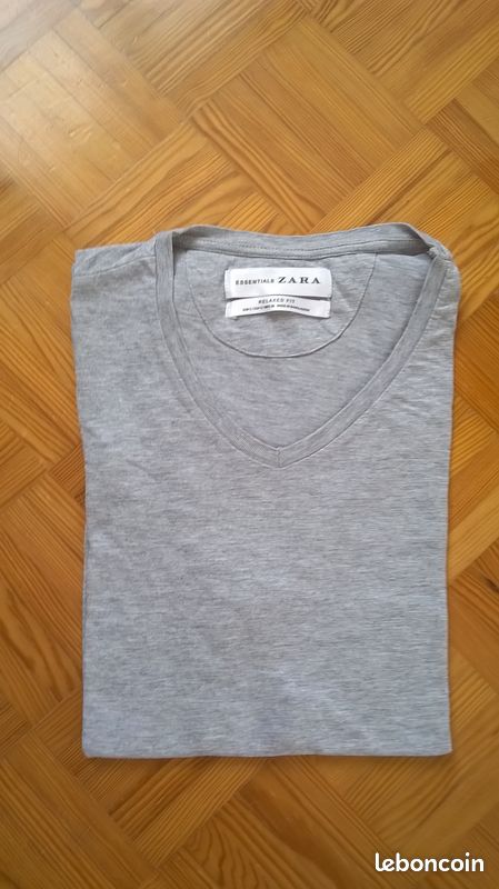Tee-shirt gris col en V , ZARA (image 1)