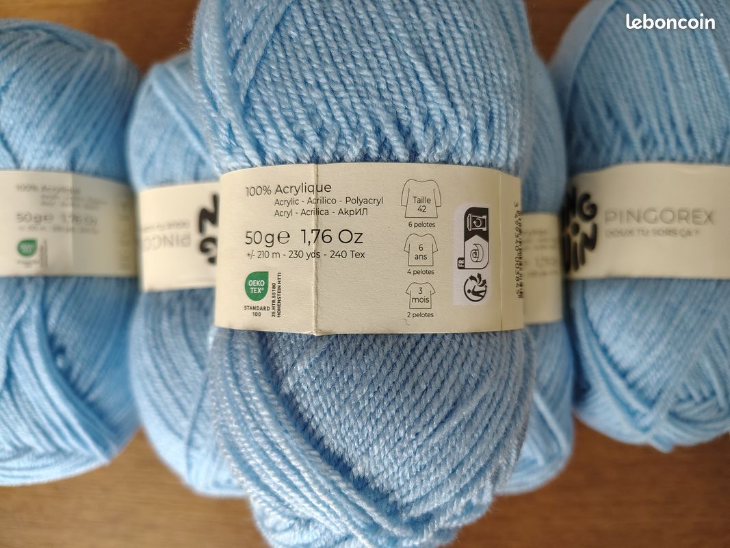 Lot de 6 pelotes pingorex de pingouin bleu ciel neuve 50g spécial layette (image 3)