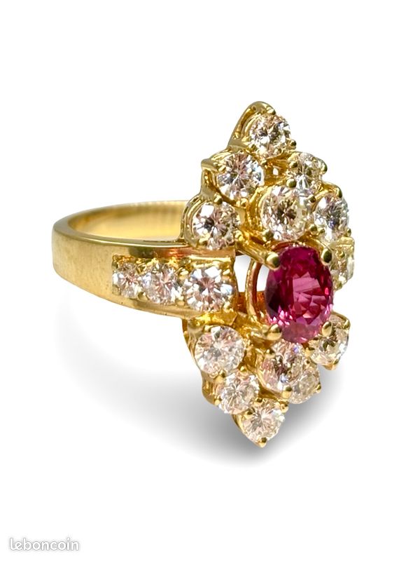 Bague ancienne or jaune 18K rubis 1 ct et diamants 1,50 ct (image 3)