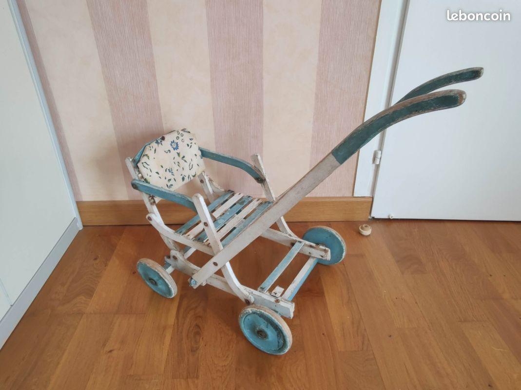 Jouet Ancien - Poussette De Poupée En Bois, Années 1950 (occasion, Collection)