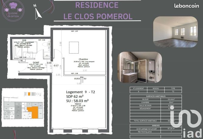 Appartement 3 pièces 62 m²