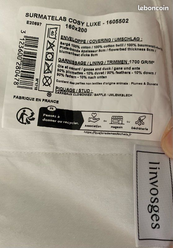 Surmatelas Linvosges Plumettes/ Duvet 160 x 200 (image 3)