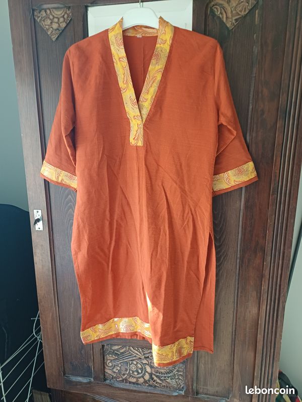 Robe D'été Free People Style Bohème Indien - Orange Multicolore - Taille M - Coton - Neuf Avec étiquette