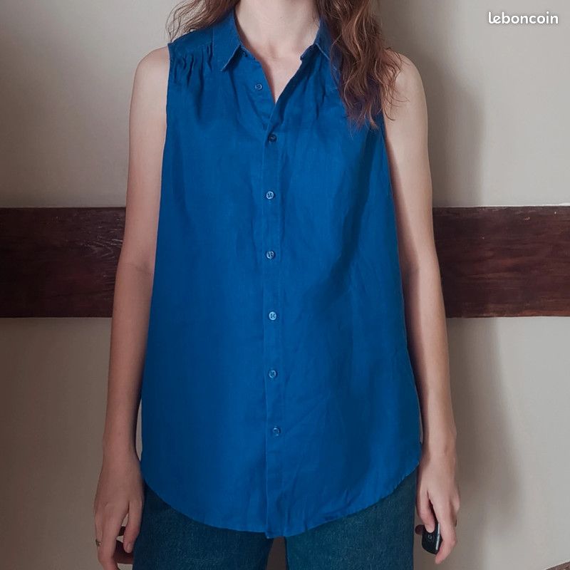 Débardeur lin bleu Monoprix Vêtements