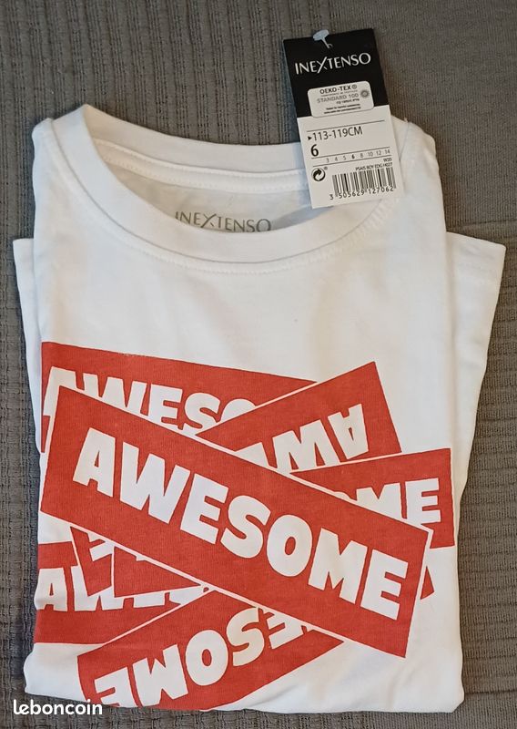Tee shirt blanc in extenso manches longues 6 ans 113 119 cm neuf (image 3)