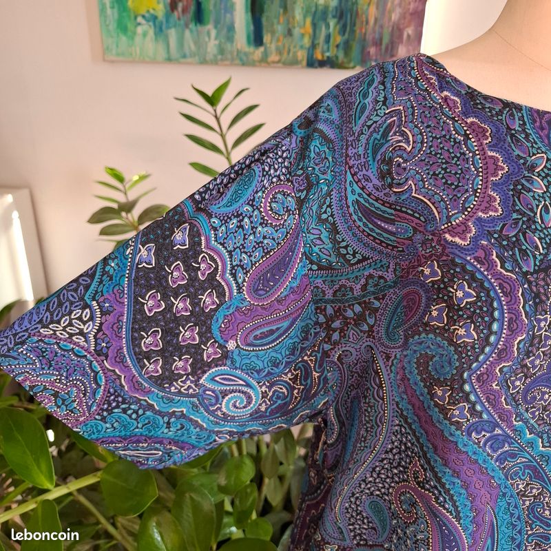 Sublime blouse vintage tons bleus, violets taille 44-46 (image 3)