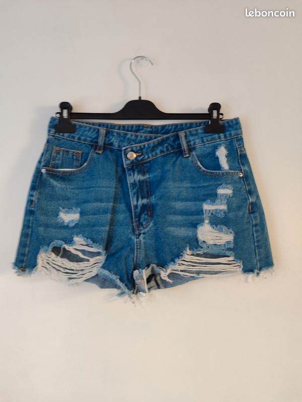 Short en jean pour femme - Short en jean en coton décontracté avec cordon de serrage - Taille