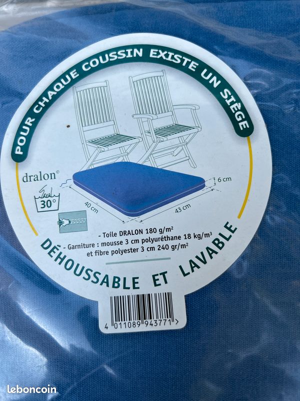 Lot 4 coussins chaises bleu 40x43x6 (image 4)