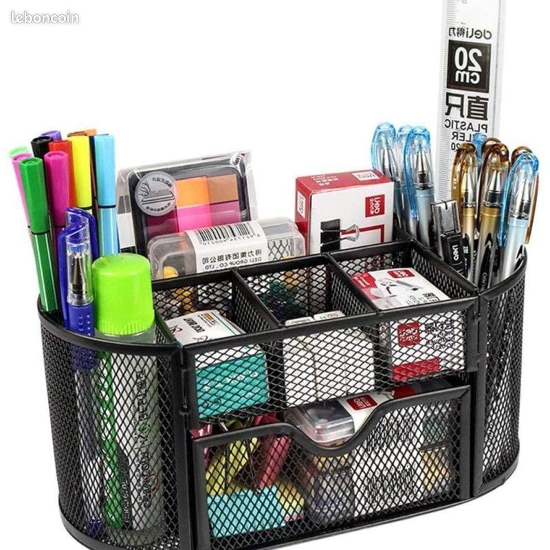 Organiseur de bureau - 9 compartiments - Métal - Noir - Pour le bureau (image 3)