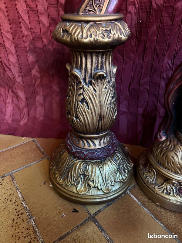 Paire de statuettes / Torchères style Vénitien en plâtre – 94 cm & 1m74 (avec colonne) (image 8)