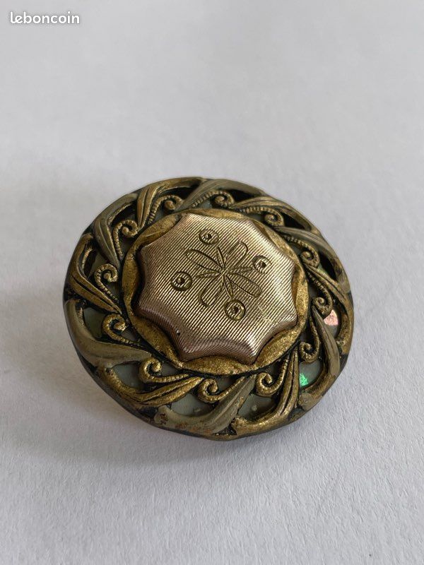 Bouton Vintage Transparent Orangé Avec Pied En Laiton - Diamètre 4 Cm (40 Mm) - Réf. 5895 - Occasion - France