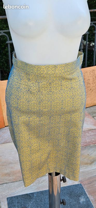 Jupe Nathalie Chaize Taille 40, Bleu Et Or, En Coton Mélangé - Neuve Avec étiquettes
