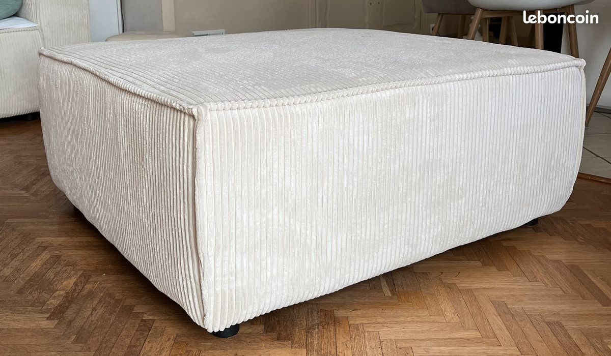 Pouf de couleur beige velours côtelé de marque Bobochic (image 3)