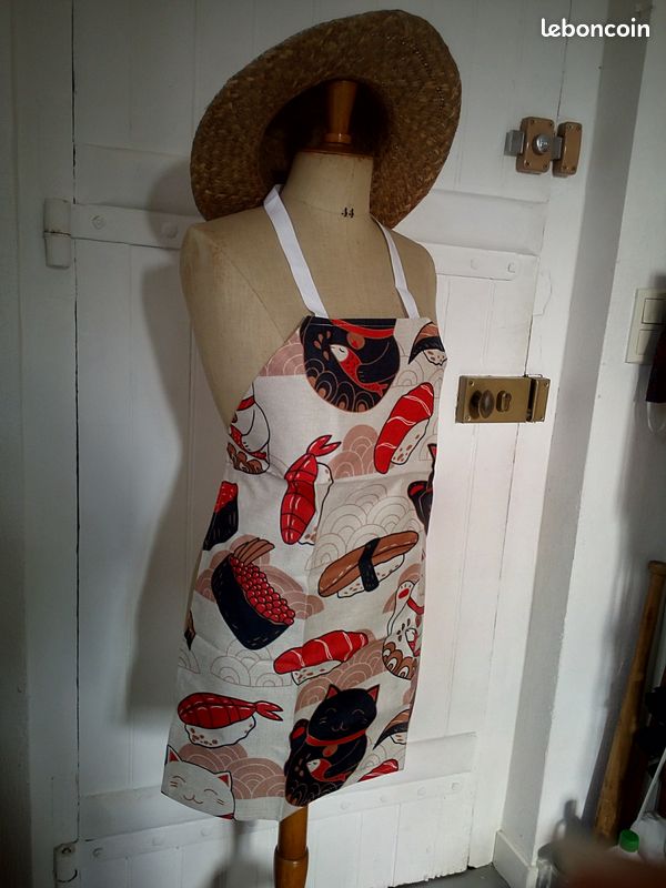 Tablier japonais motif Maneki Neko Sushi NEUF dans son emballage (image 3)