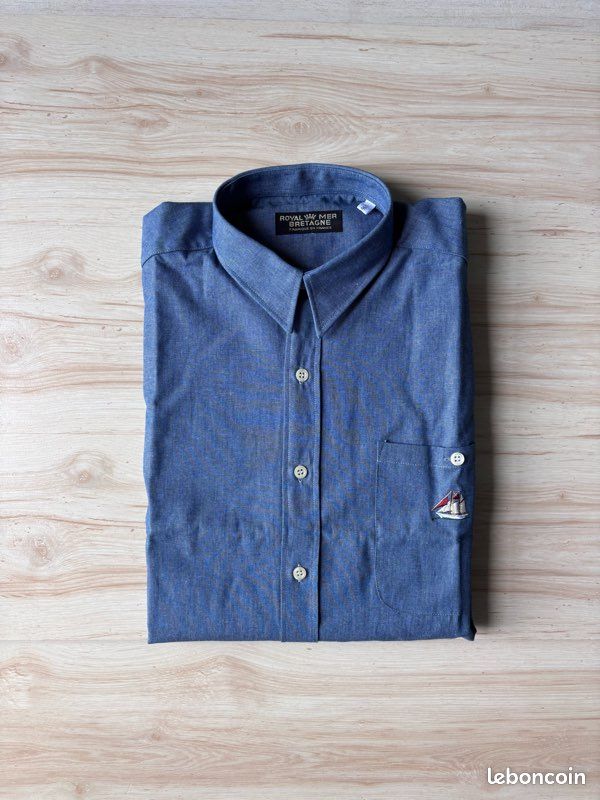 Chemise Slim fit easy care col boutonné coton aspect lin bleu ciel