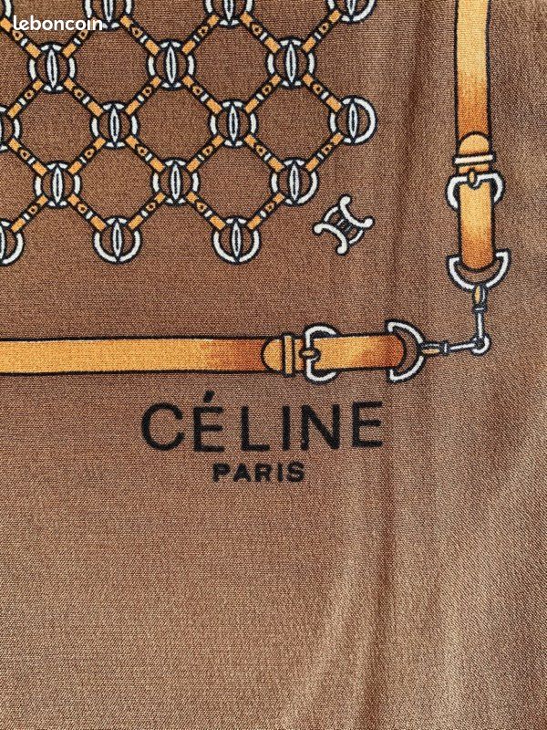 Foulard En Soie CÉLINE Vintage - Rouge - Motif Bateau - Écharpe Femme - Occasion