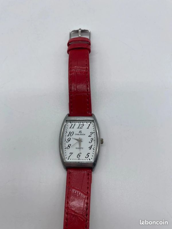 Montre femme Chalisson quartz cadran rectangulaire bracelet rouge effet croco Ai3 (image 2)