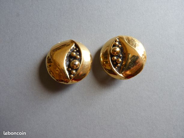 Boucles D'oreilles Vintage Clips DLG Sidney Carron - Métal Doré, Occasion En Bon état