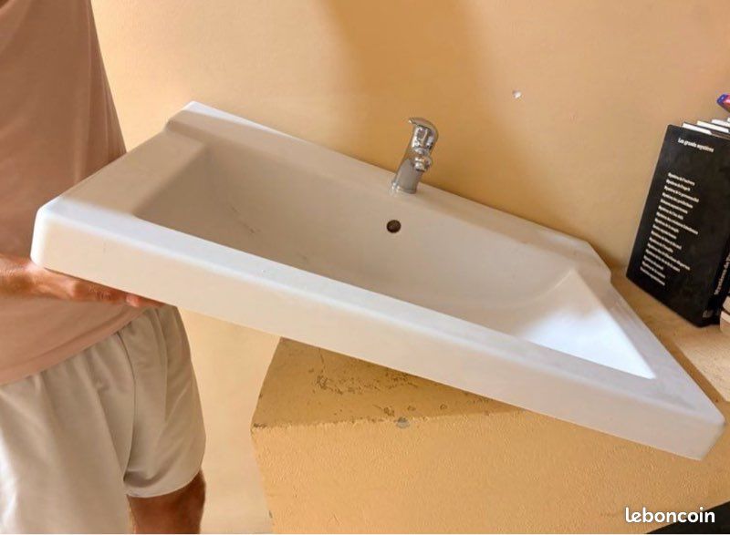Lavabo vasque céramique blanc avec robinet (image 2)