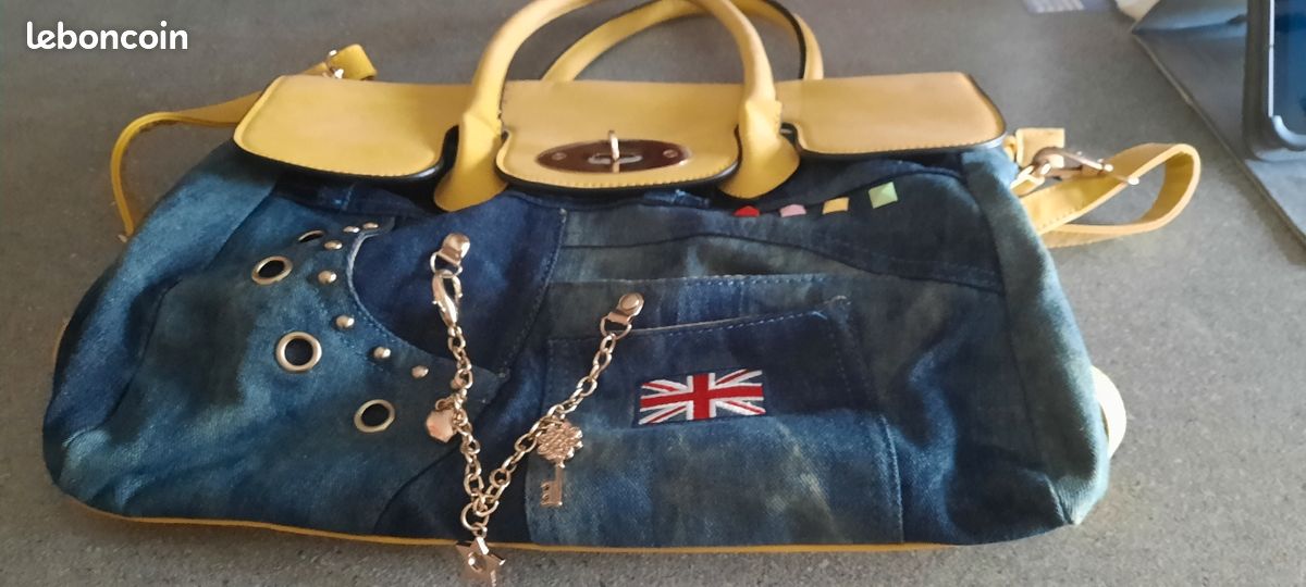 Sac à main en jean et matière synthétique jaune (image 1)