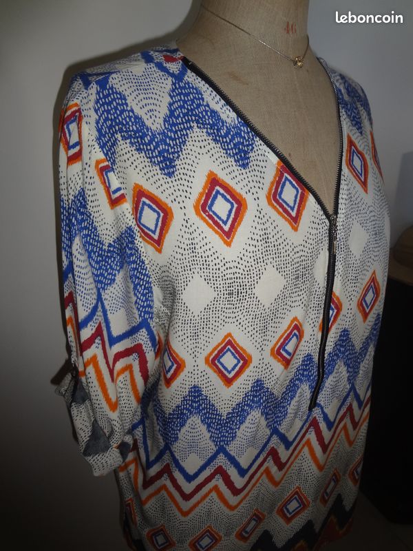 Xxxl 44 46 tunique haut fluide fermeture eclair v top chemise manches courtes ou longues haut / tun (image 5)