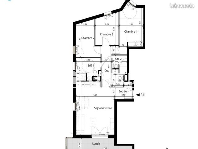 Appartement 4 pièces 79 m² · à Tours · 79 m² · 1 052 €