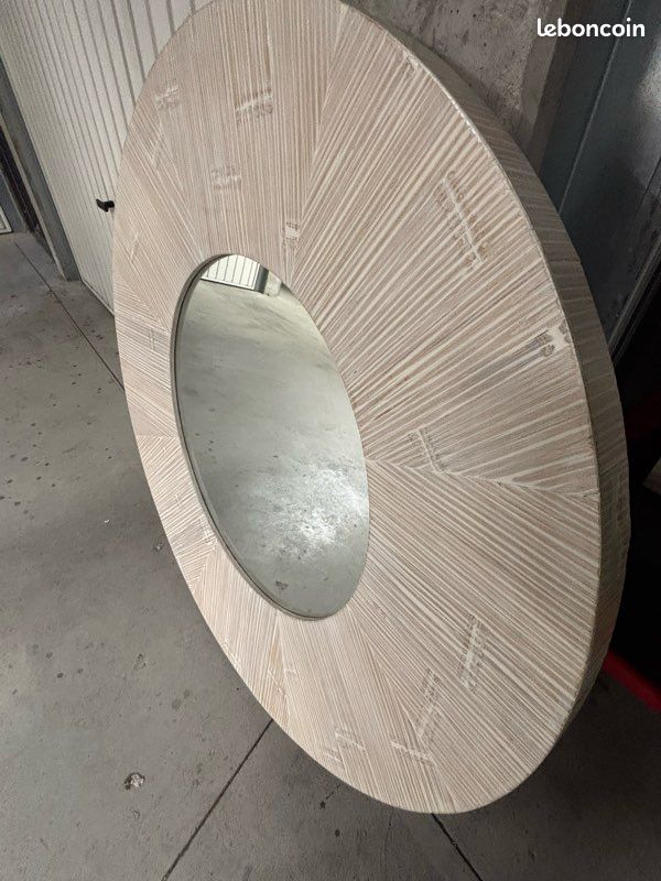 Miroir rond cadre bois (image 3)