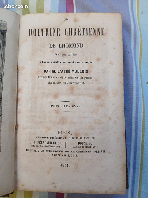 Livre Ancien Doctrine Chrétienne – Lhomond, 1845, Relié Cuir, 325 Pages