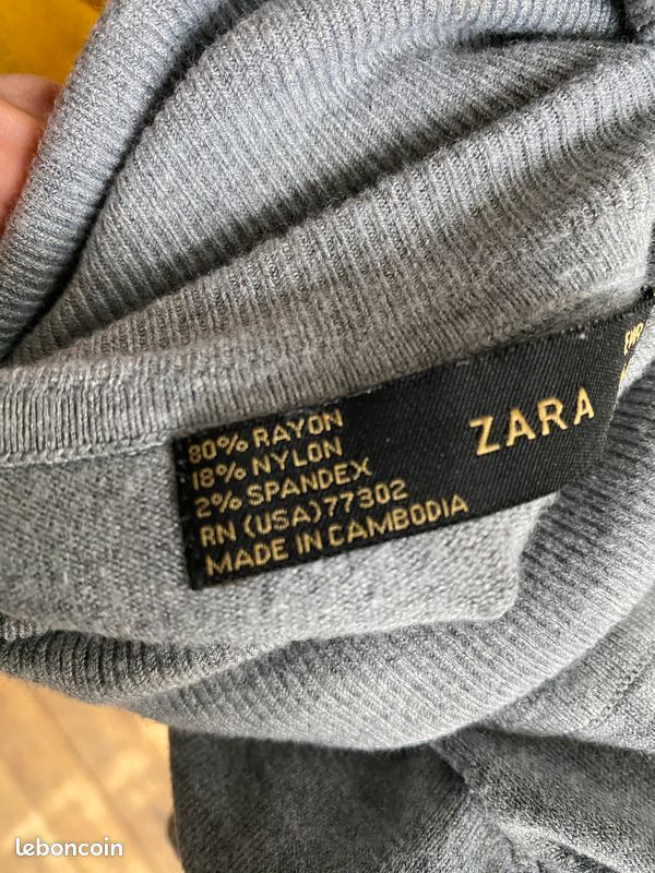 Pull Zara Gris Perlé - Taille XL, Manches Longues, Col Rond, Avec Perles, Neuf Avec étiquette