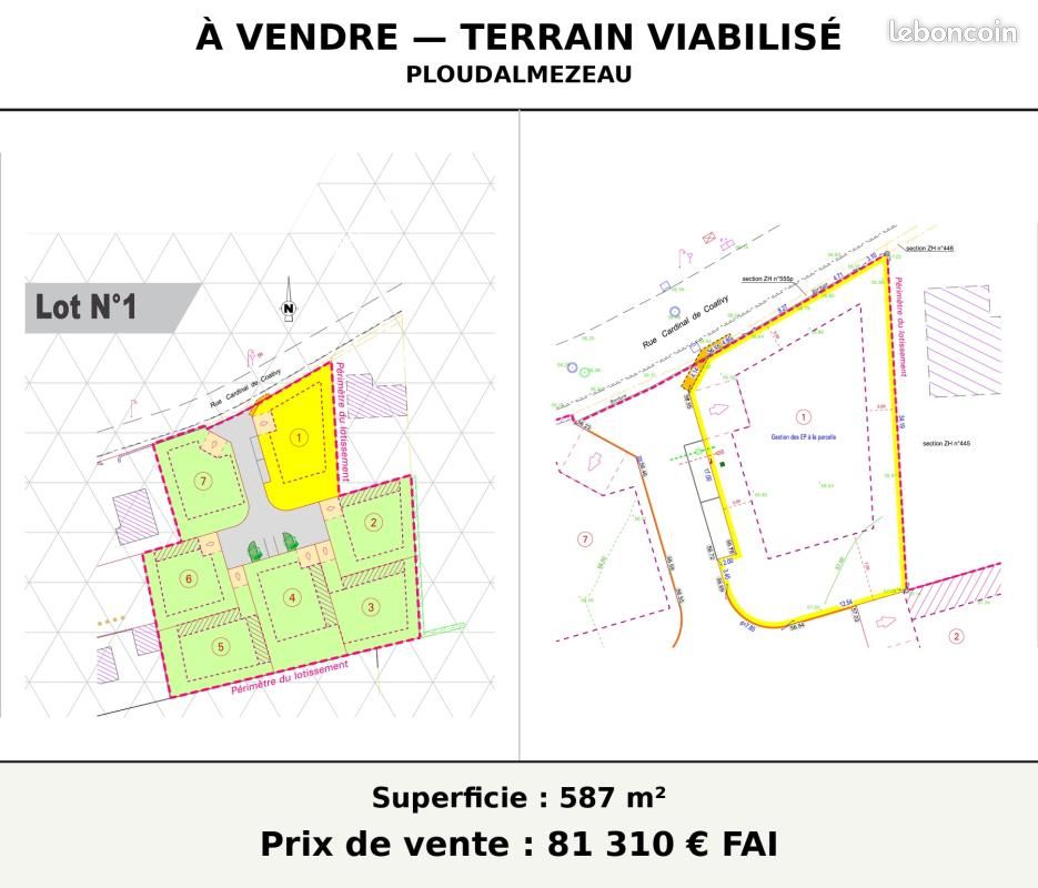 Terrain 587 m² · à Ploudalmézeau · 81 310 €