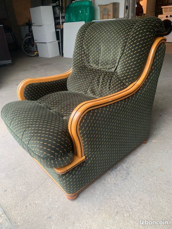 Fauteuil velours structure bois (image 2)