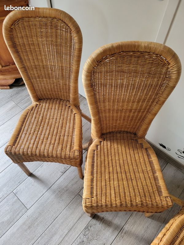 Lot de 4 chaises en rotin naturel tressé – Dossier haut – Style vintage (esprit colonial) (image 6)