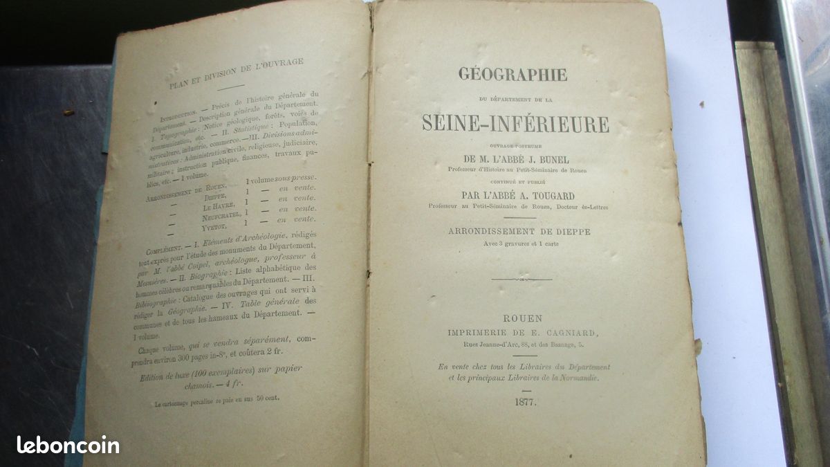 Géographie Seine Inférieure,abbé Bunel,arrondissement de Dieppe,1877 (image 2)