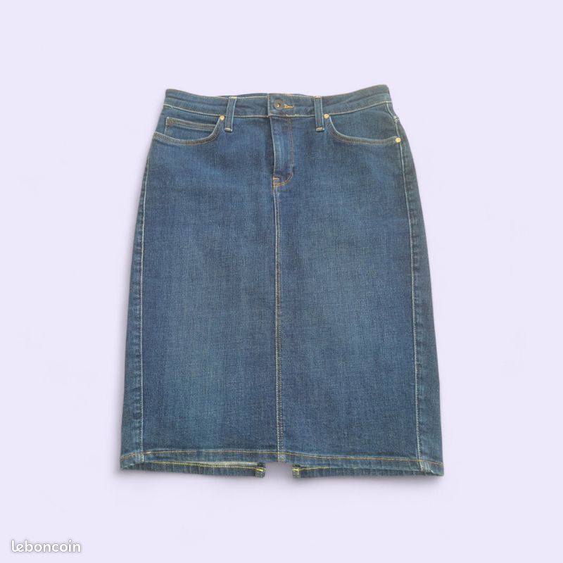 Jupe en jean droite taille haute mi-longue fendue H&M Taille M - Vêtements