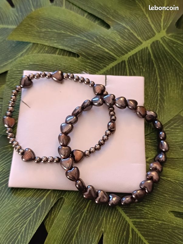 Lot de 2 bracelet perles coeurs noir (image 3)