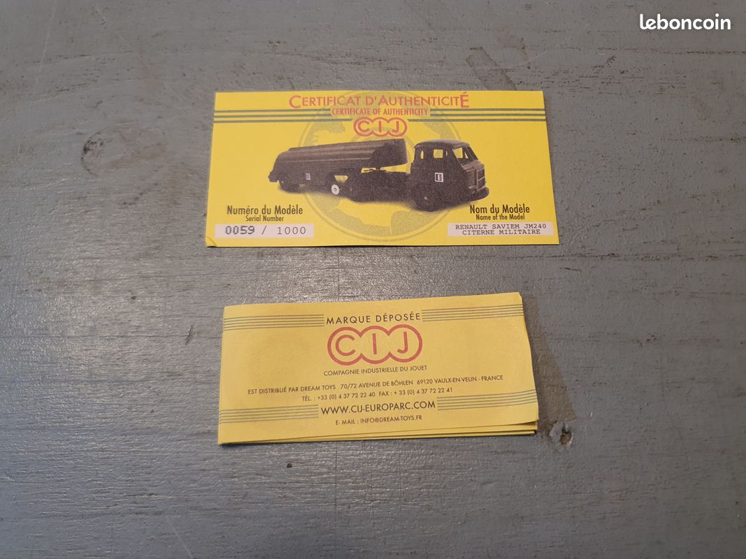 Miniature CIJ Tracteur Saviem Remorque Militaire Citerne - Vert, état Neuf