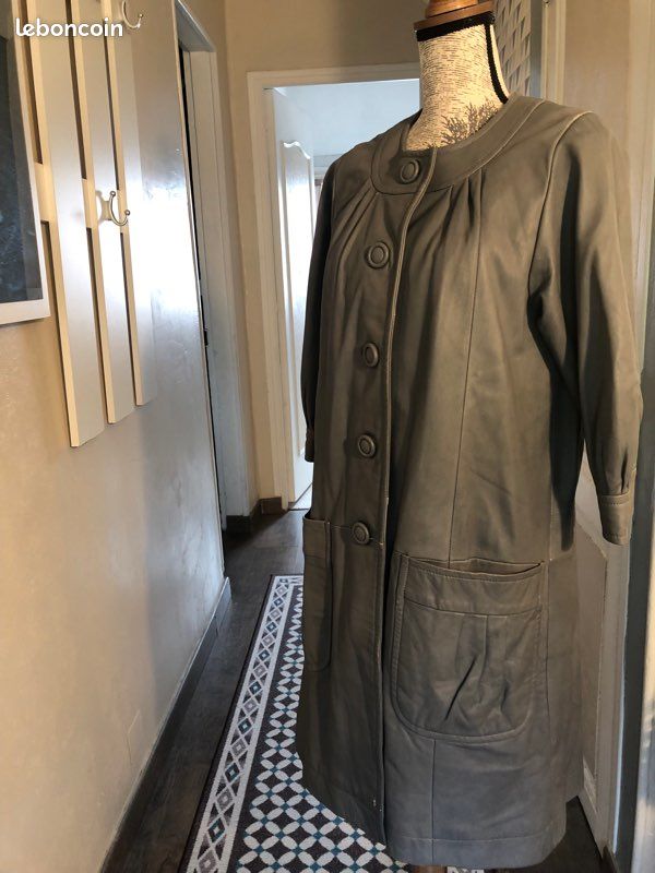 Manteau 3/4 en cuir d’agneau souple taille 40/42 gris (image 2)