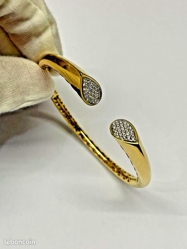 Bracelet Jonc Or 18k Diamants - 24.84 Grammes, Taille 51 - Occasion Rénové