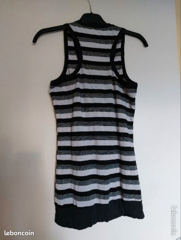 Débardeur noir gris et blanc a rayures pailleté (image 2)