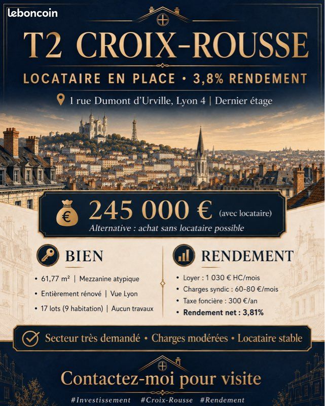 Appartement 2 pièces 61 m² · à Lyon · 61 m² · 245 000 €