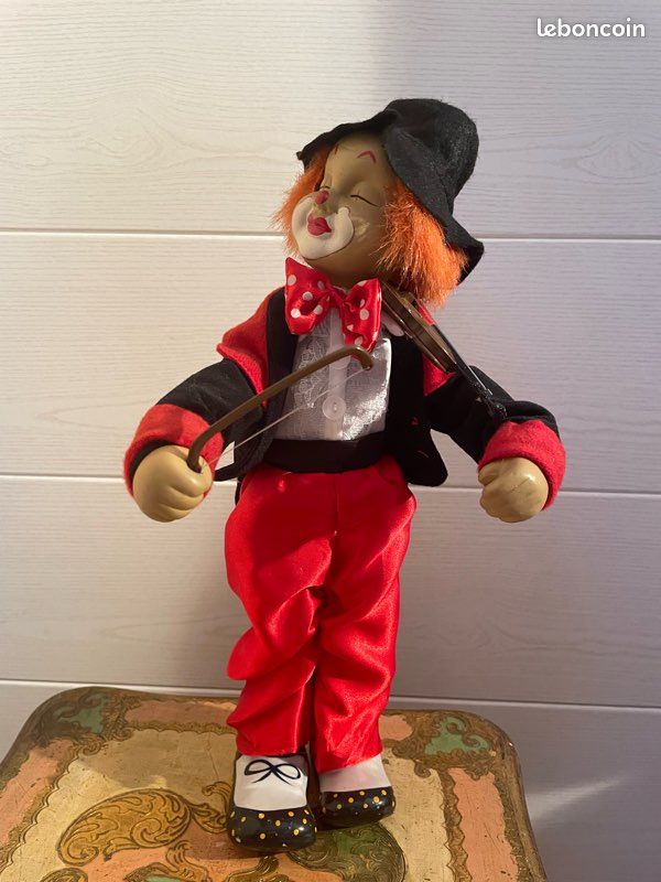GRAND CLOWN ARTICULÉ en bois 35cm - pantalon vert Haut Rouge haut de