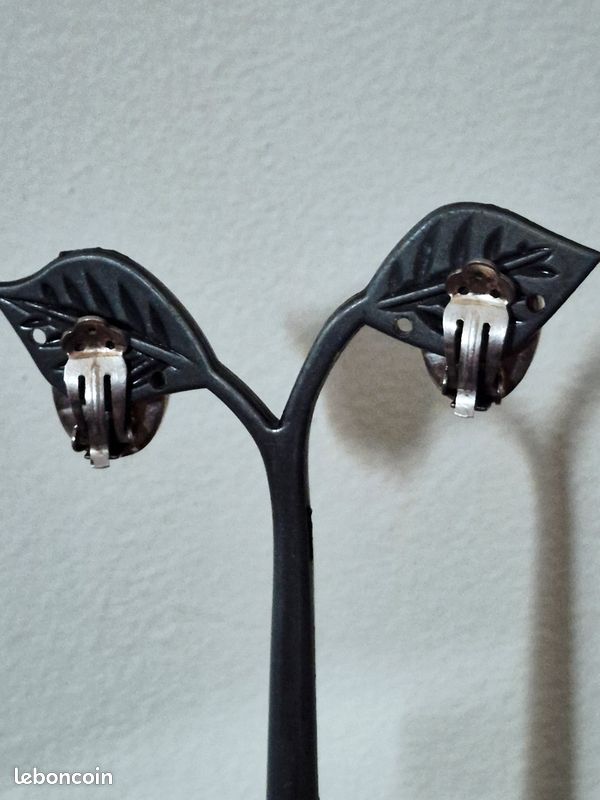 Boucles D'oreilles clips argent massif pierre (image 3)