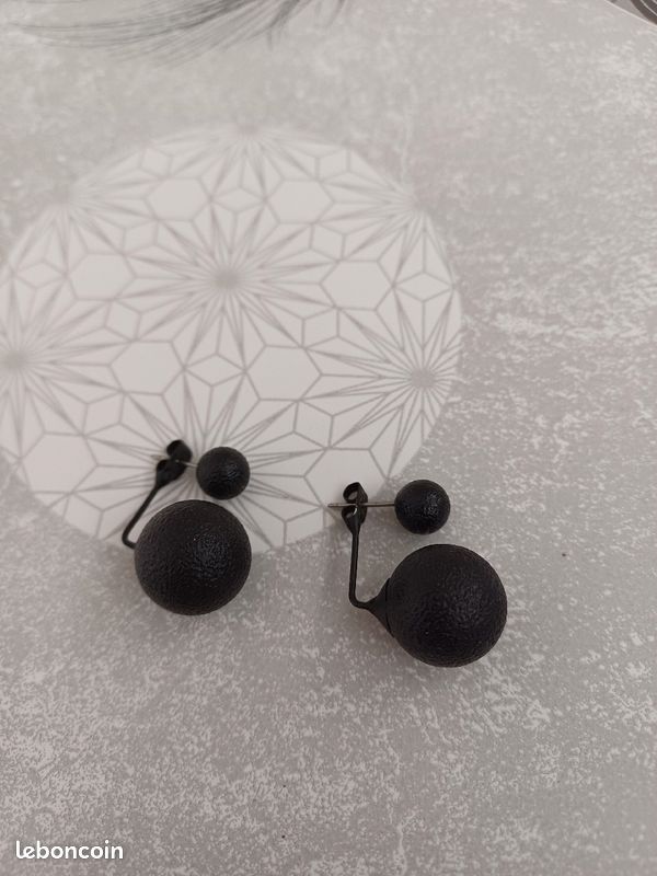 Boucles d'oreilles 2 boules noires (image 1)