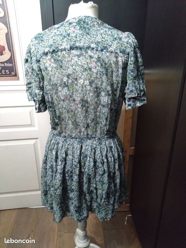 Robe Zadig Voltaire bleu et vert motifs fleurs doublée T 40 L