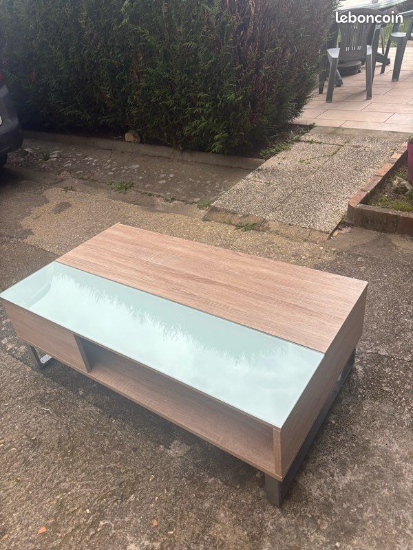Table basse plateau relevable AZALEA verre et imitation chêne (image 2)