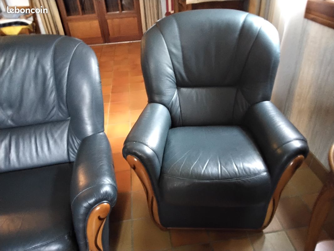A vendre canapé cuir et le fauteuil identique (image 1)