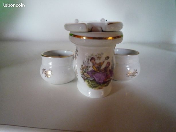 SERVITEUR WC TOILETTE SEL POIVRE MOUTARDE EN FAIENCE ref1 EUR 11,00