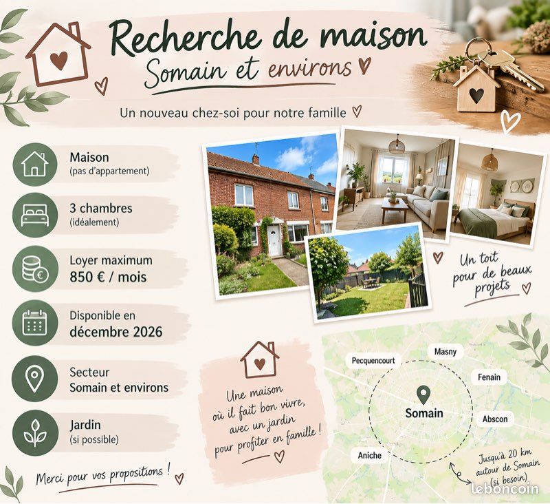 Maison 4 pièces 70 m² · à Somain · 70 m² · 850 €/mois