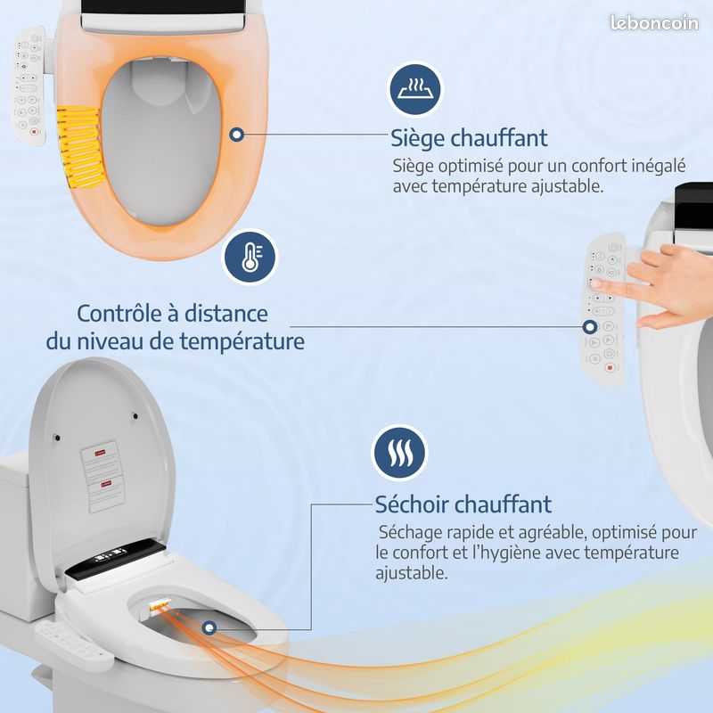 Siège De Toilette Chauffant Empava Blanc – Avec Séchoir Air Chaud, Lavage, Désodorisation – Neuf